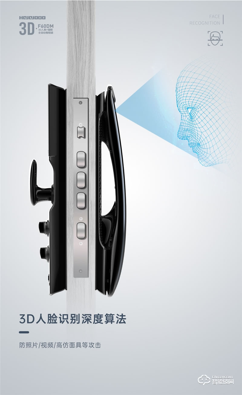 皇家金盾人臉鎖 F60DM全自動3D人臉識別電子貓眼智能鎖