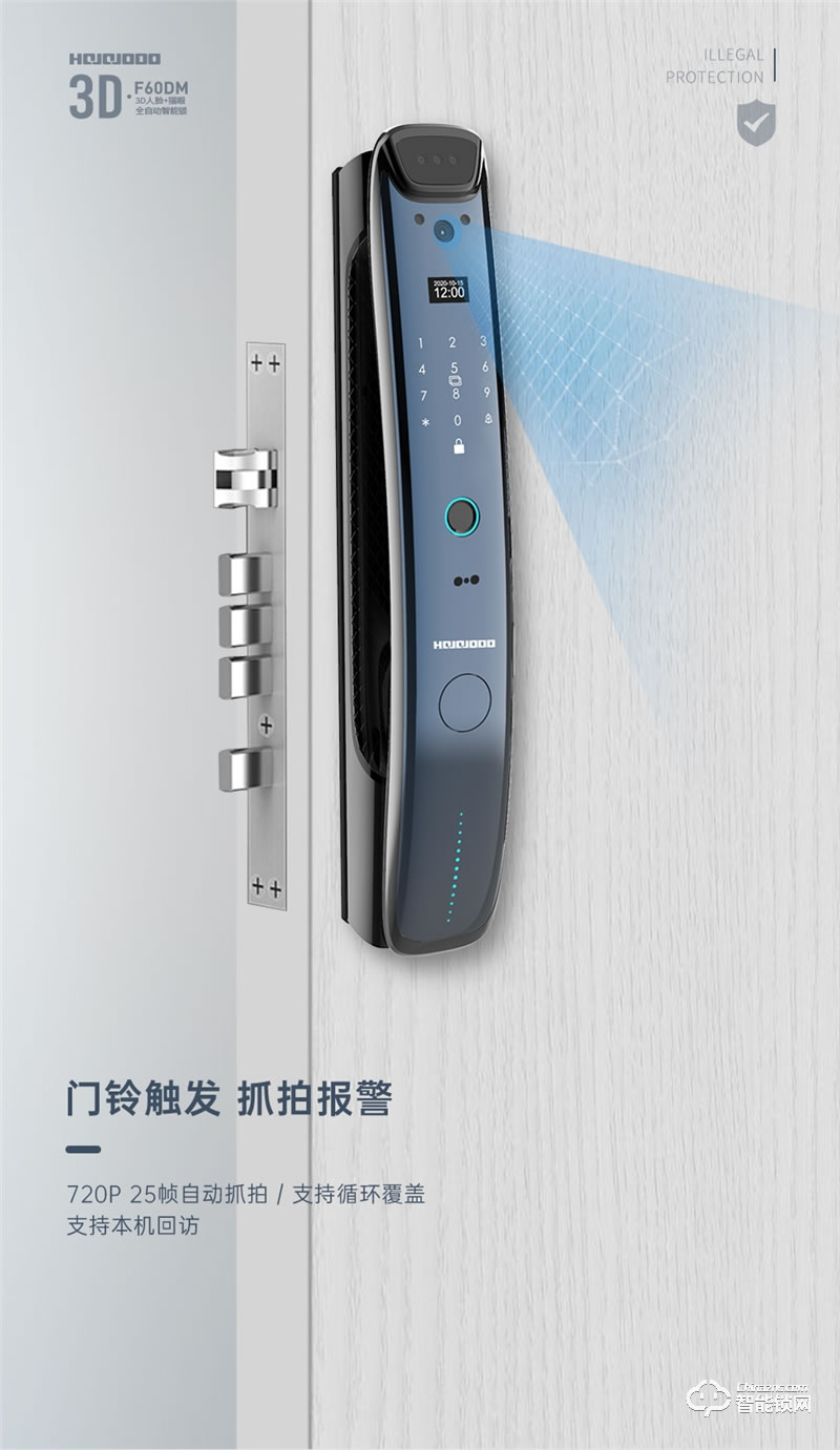 皇家金盾人臉鎖 F60DM全自動3D人臉識別電子貓眼智能鎖