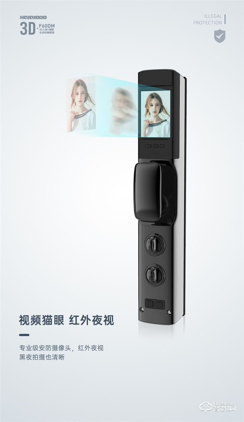 皇家金盾人臉鎖 F60DM全自動3D人臉識別電子貓眼智能鎖