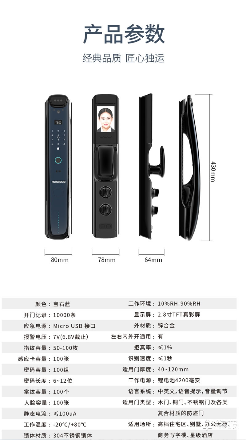 皇家金盾人臉鎖 F60DM全自動3D人臉識別電子貓眼智能鎖